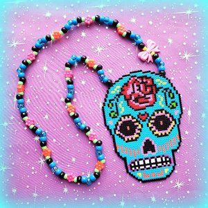 Sugar Skull Day of the Dead Mini Perler Bead Kandi